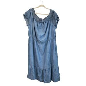 Old Navy Womens 3X Plus Blue Lyocell Smock Shoulder Summer Casual/Vacation Dress